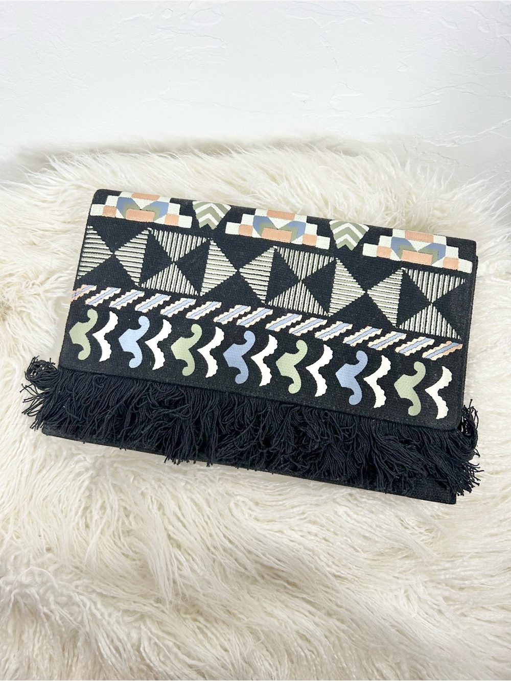 Stella & Dot "Taj" Embroidered Fringe Envelope Clutch
